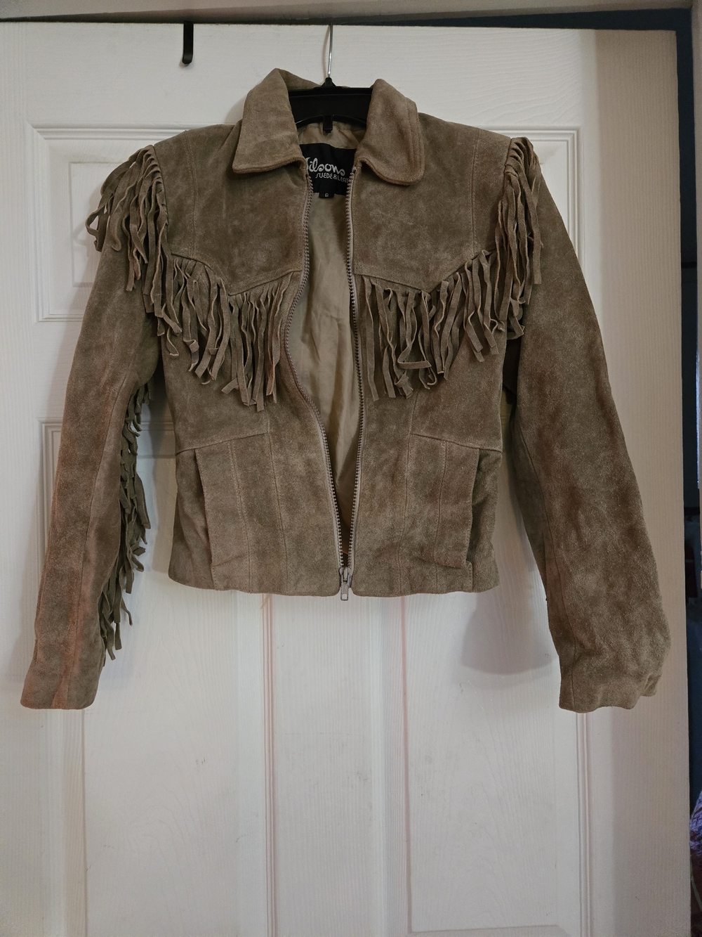 Vintage Wilsons Leather Suede Fringe Jacket Crop Western Boho, Size 6